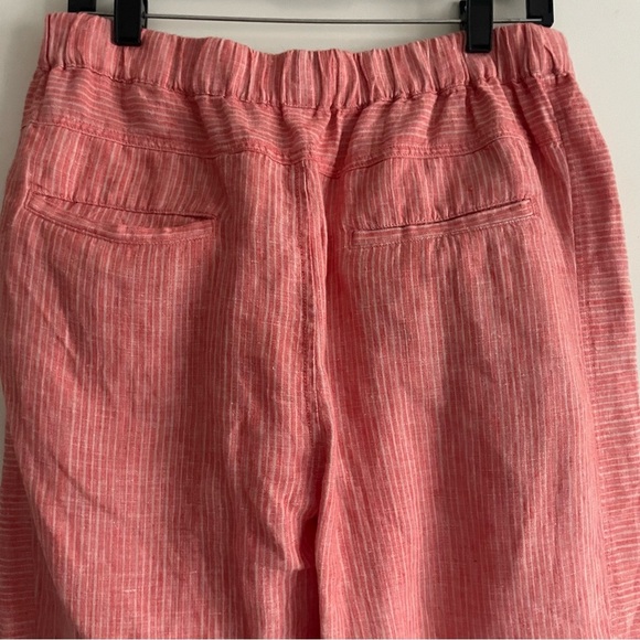 Anthropologie Coral Pink White Striped Linen Pull-On Pants 20242 - Picture 8 of 15